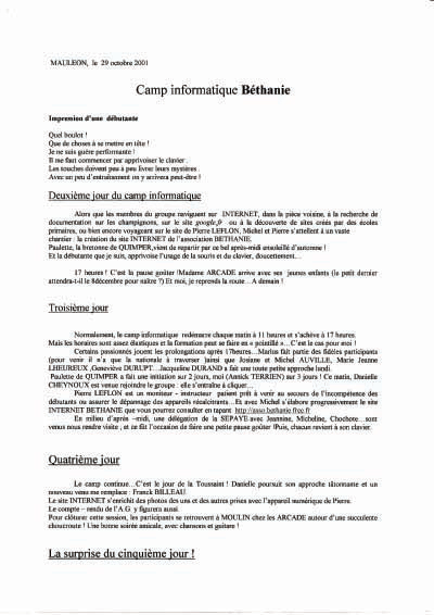 Bulletin de Béthanie 09/2001