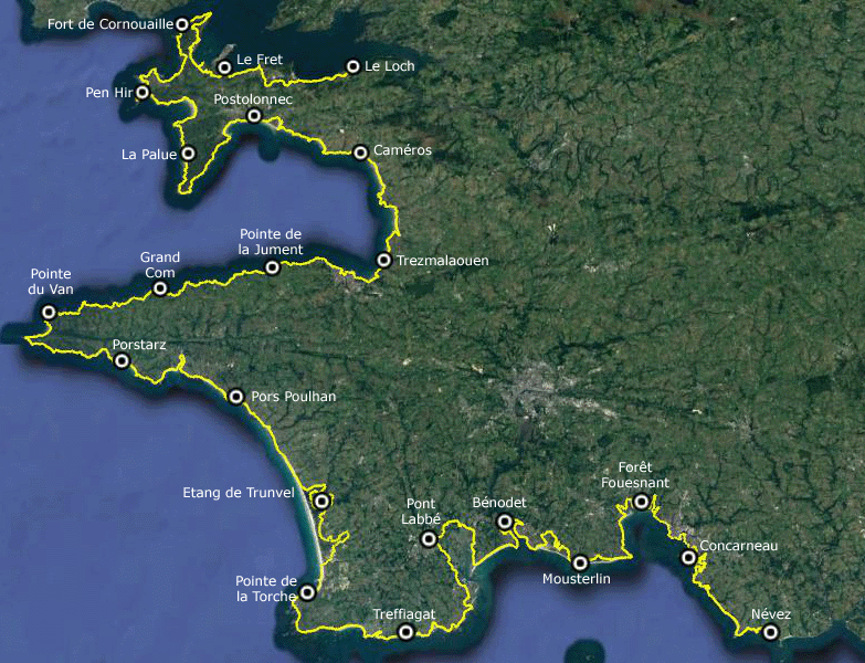 Carte du GR34, de Névez au Loch