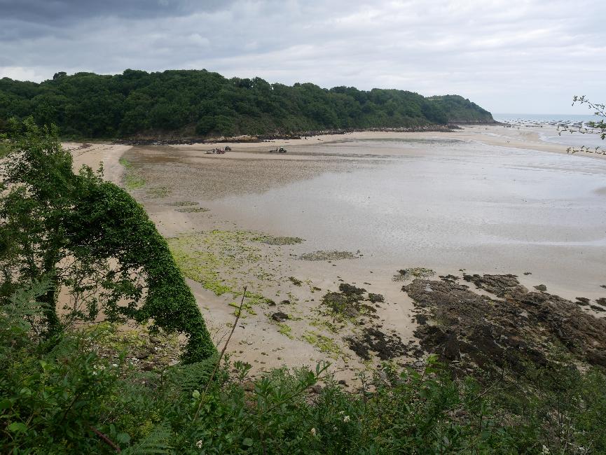 Plage des Quatre Vaux ; pointe de Tiqueras et bouchots de l'Arguenon