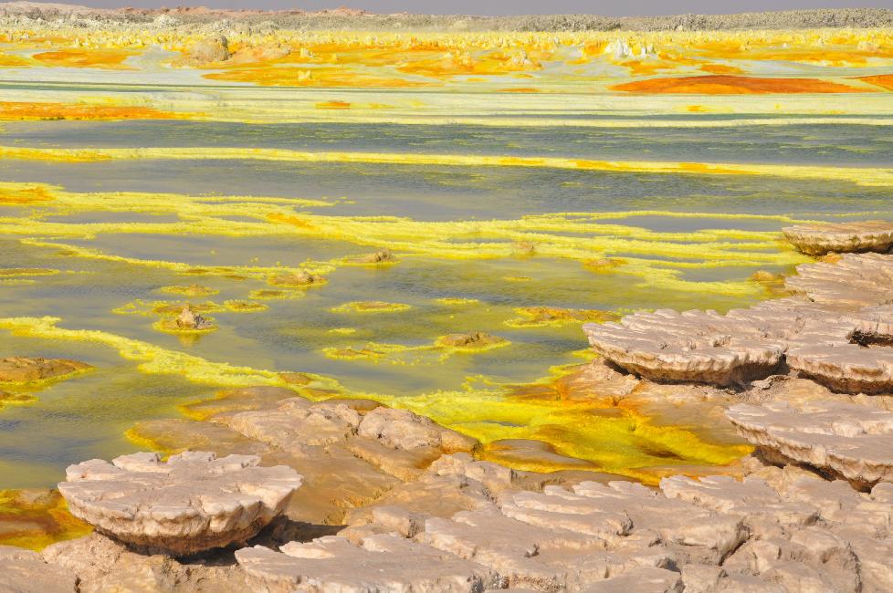 Vasques colorées, dans le cratère du Dallol