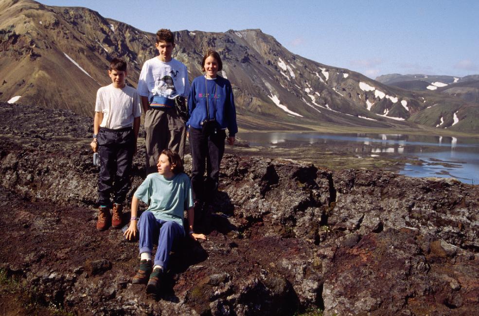Olivier, Bruno, Sophie, Martine à l'entrée du Landmannalaugar 