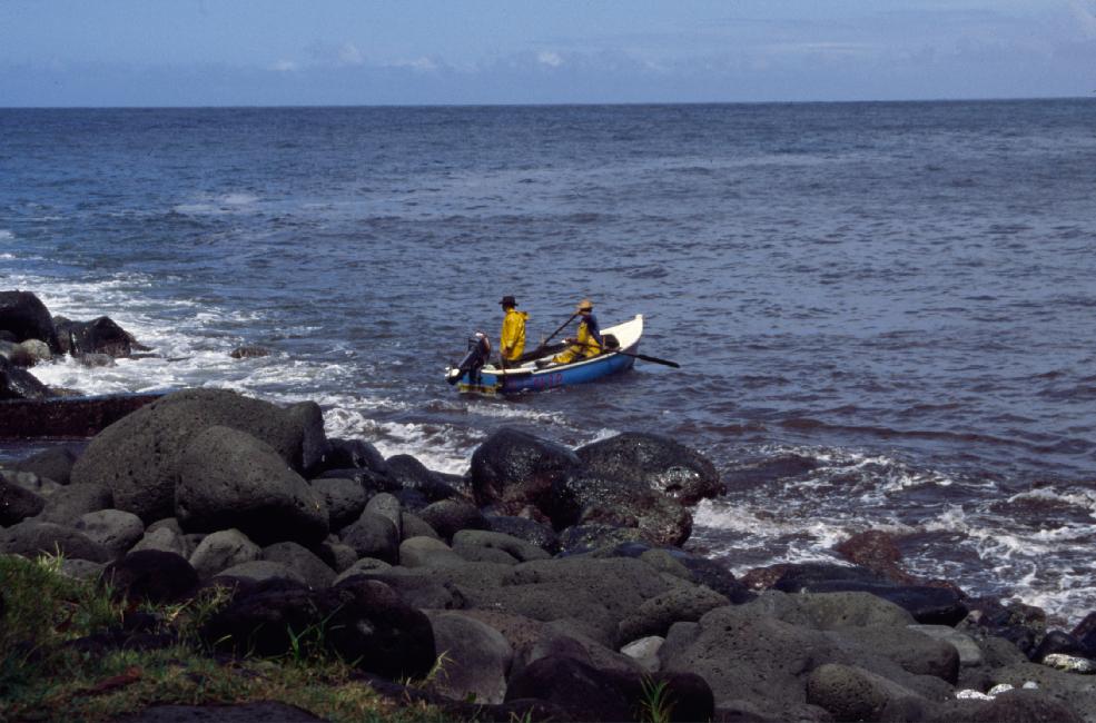 Arrivée d'une barque de pêche à l'anse des Cascades